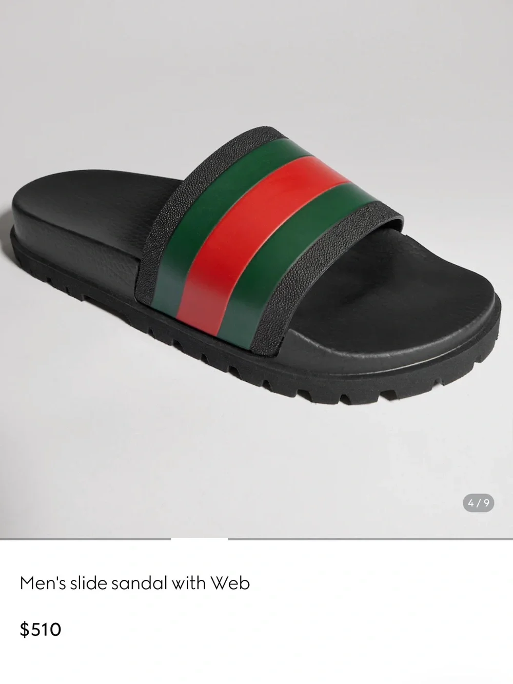 Men's Black Slide Sandals with Red and Green Stripes